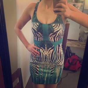 Bebe dress - teal, form-fitting, cute back cutout